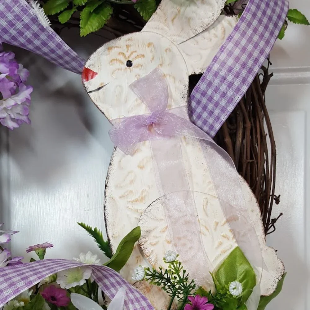 Spring Easter Bunny Wreath, Easter Grapevine, Spring Floral Wreath, Hand Crafted